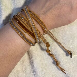 Brown, smoky & Clear Beaded Wrap Bracelet Size L